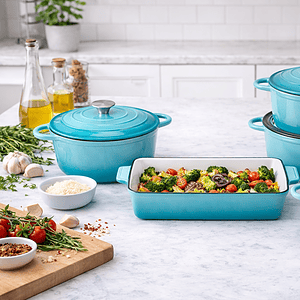 5pcs Turquoise Cast Iron Enamel Luxury Pot Set