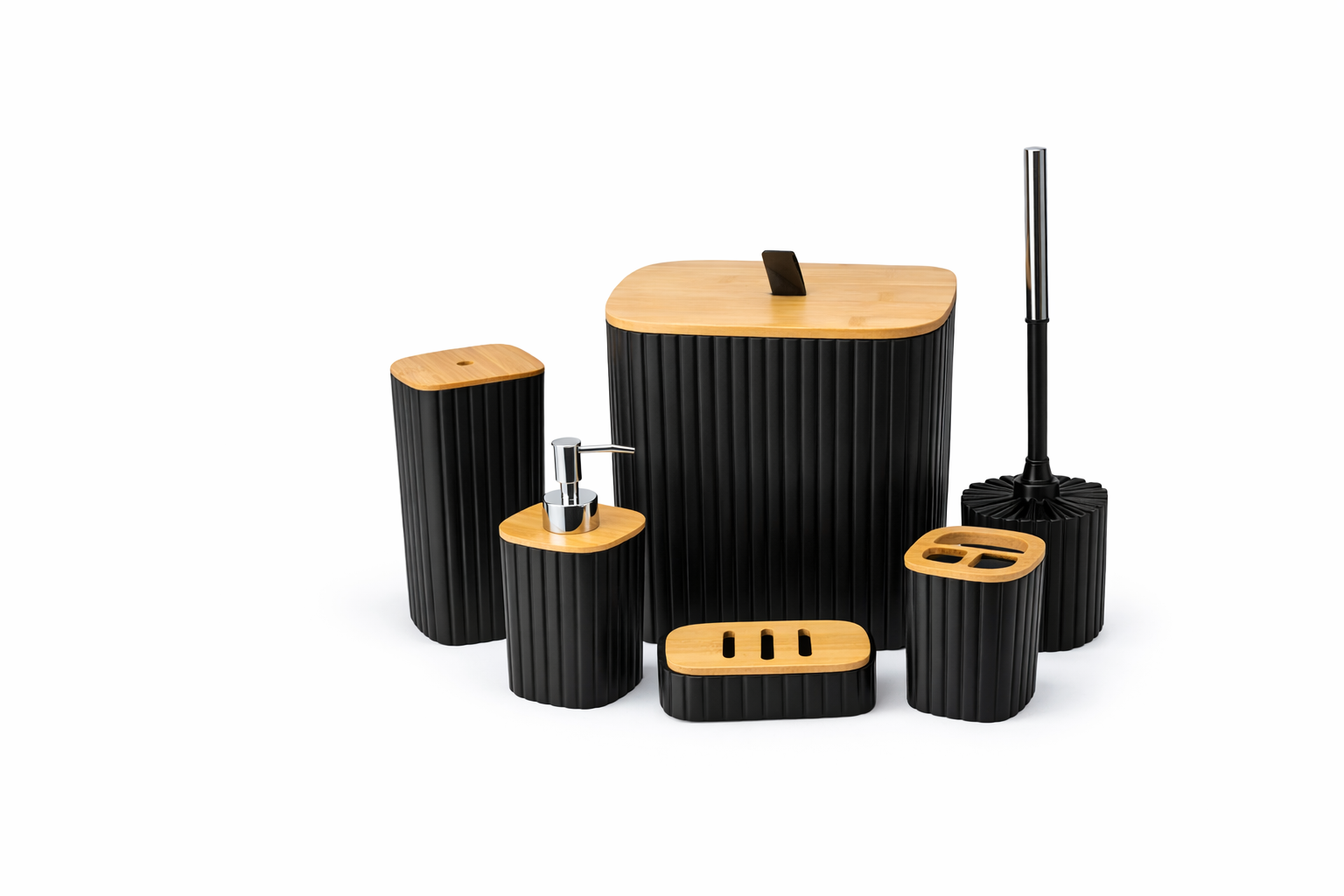 6-Piece White & Natural Bamboo Bathroom Accessory Set - Image 5