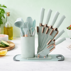 12-Piece Silicone Utensil & Rose Gold Knife Set with Stand