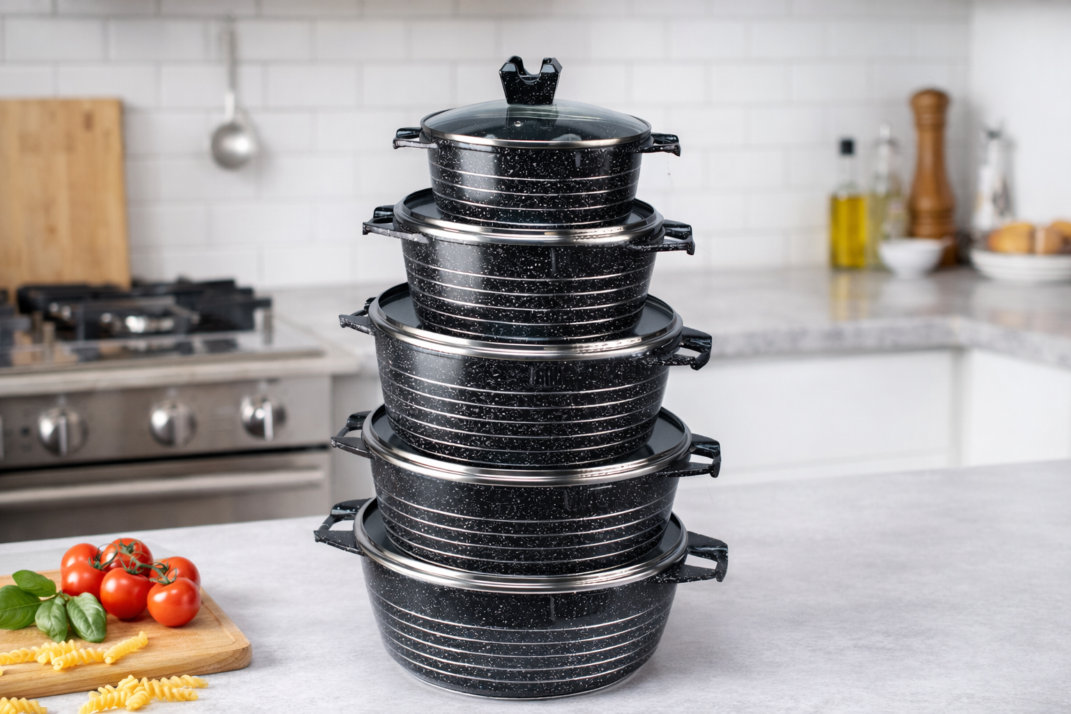 MGC 10pcs Stackable Non-Stick Granite Finish Cookware Set (5set) - Image 2