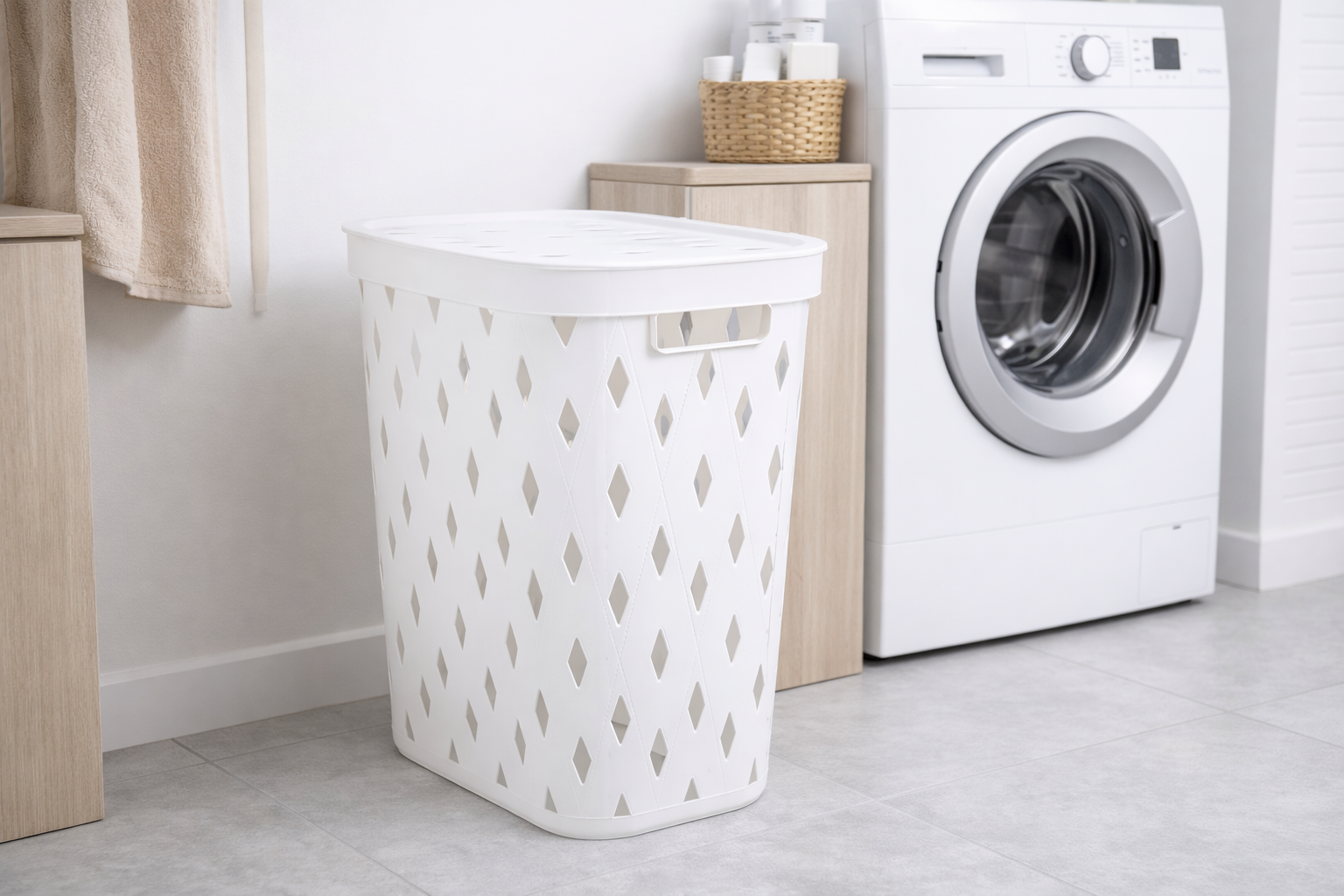 Modern Mesh White Laundry Basket