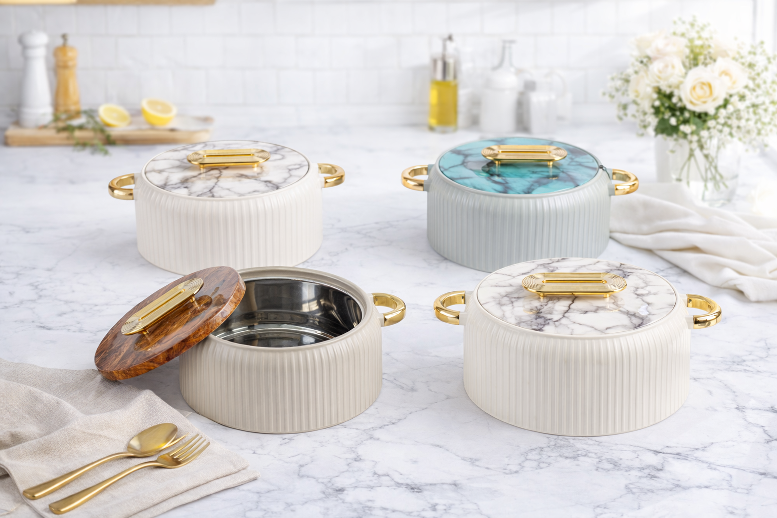 Dual-Tone Luxury 3pcs Food Warmer Set