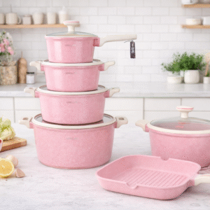 UCCLIFE Non-Stick Stainless Steel Cookware Set with Granite Silicon Lid, & Sauce Pan