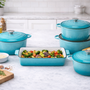 5pcs Turquoise Cast Iron Enameled Luxury Pot Set