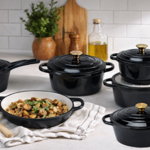 6pcs Vimigo Glossy Dutch Oven Enameled Set with Brass Knub