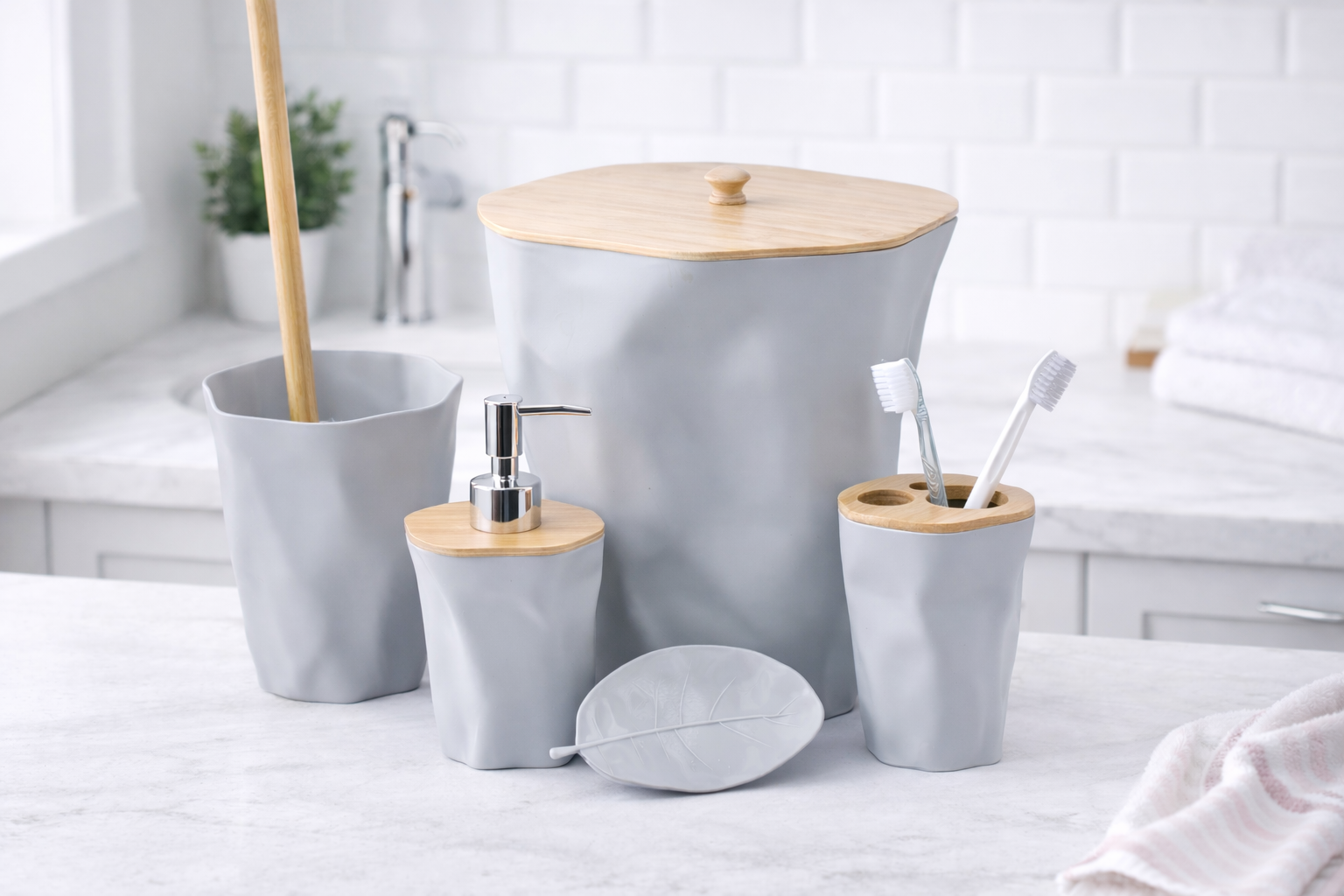 6-Piece Bamboo Bathroom Accessories Set