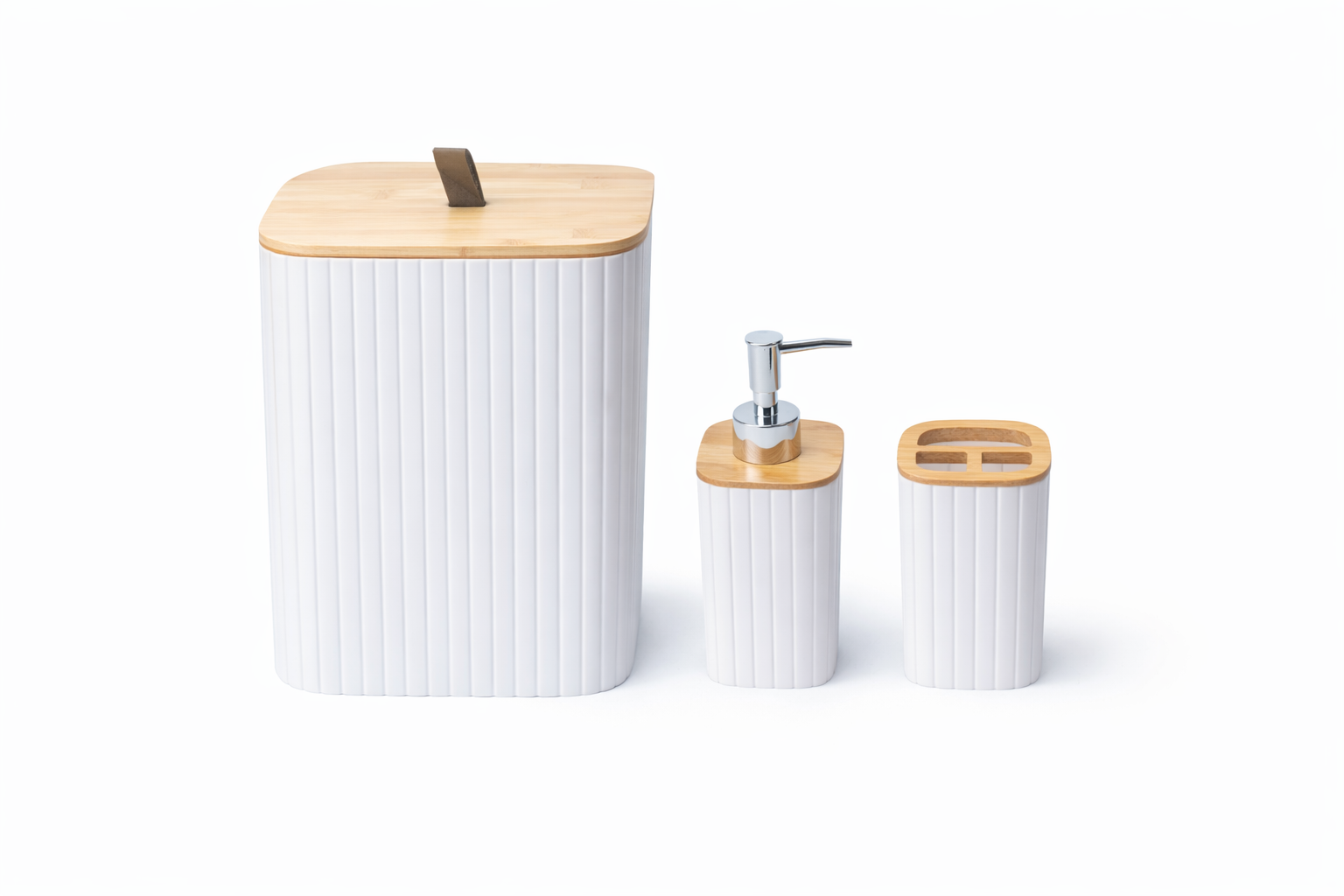 6-Piece White & Natural Bamboo Bathroom Accessory Set - Image 4