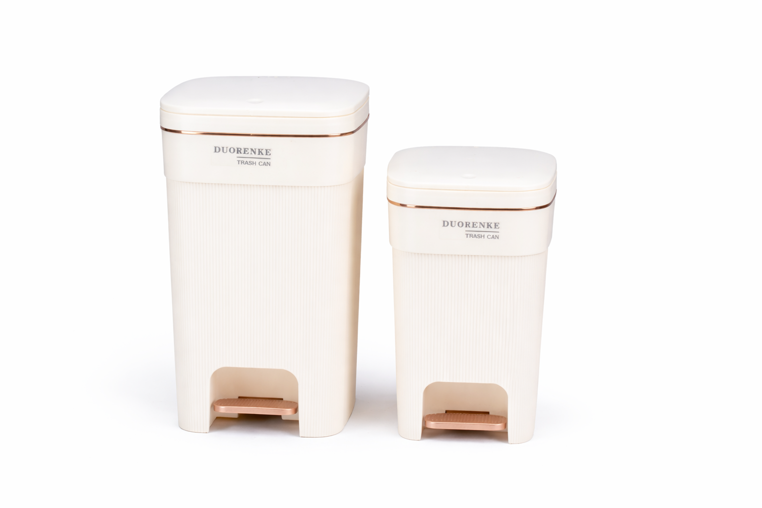 Plastic pedal bins with rose gold-tone accents. - Image 2