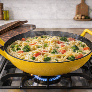 Enamel Cast Iron Wok with Wooden Lid