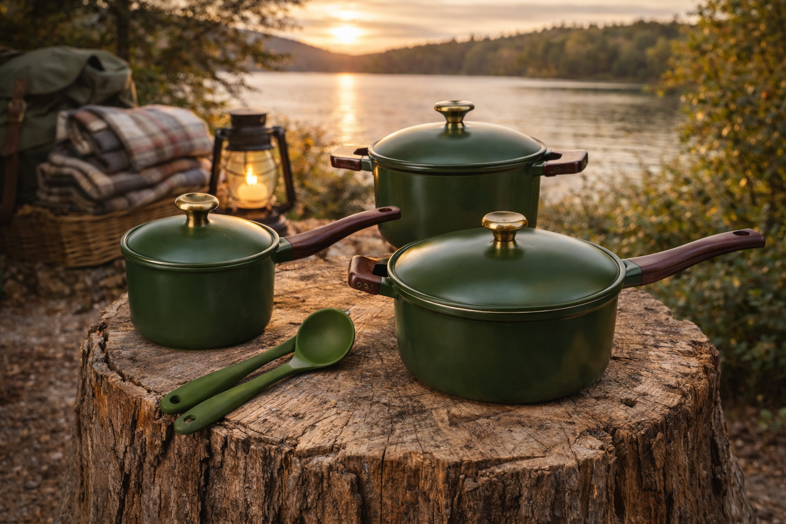 5psc Non-Stick Granite Cookware Set with Wood-Grain Finish - Image 4