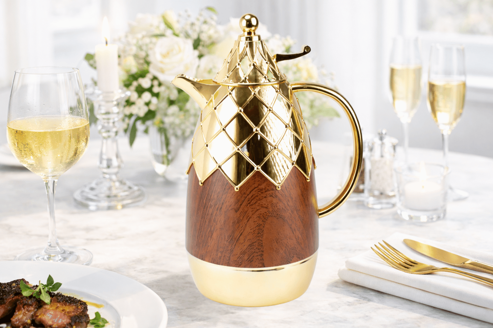 The Dallati Luxury Gold & Wood vacuum flask
