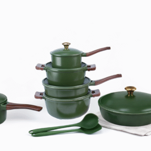 5psc Non-Stick Granite Cookware Set with Wood-Grain Finish