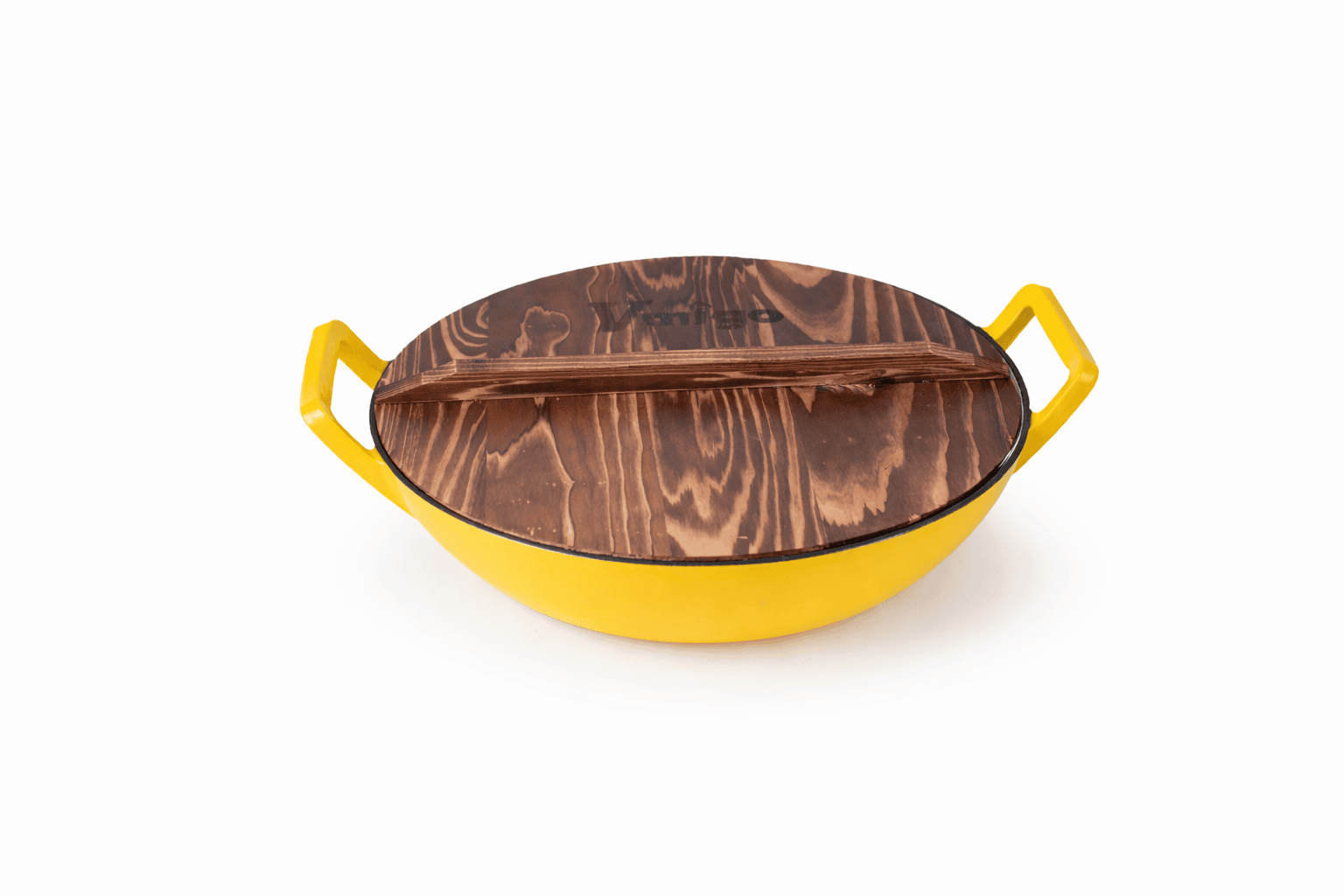 Enamel Cast Iron Wok with Wooden Lid - Image 8