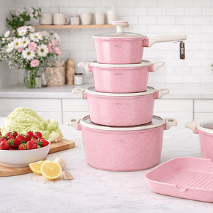 UCCLIFE Non-Stick Cookware Set with Granite Silicon Lid, & Sauce Pan