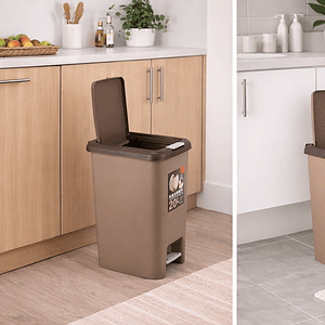 Doubled Covered trash bins with Brown-tone accents.