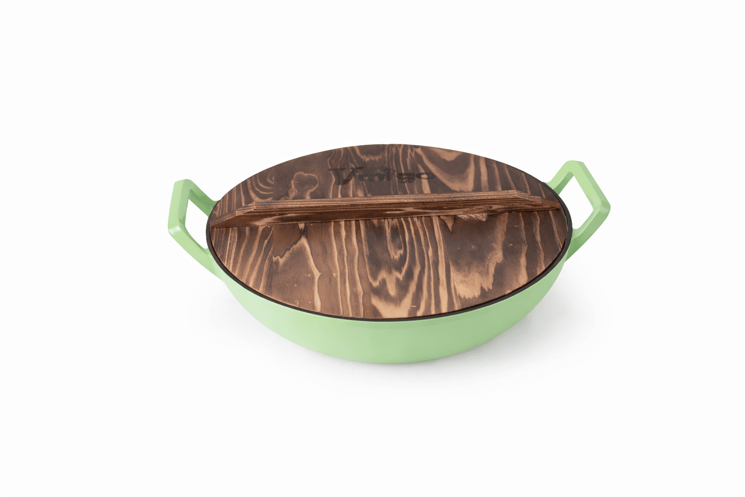 Enamel Cast Iron Wok with Wooden Lid - Image 12