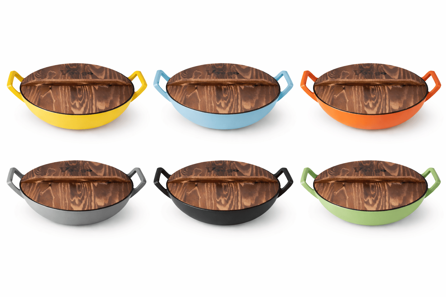 Enamel Cast Iron Wok with Wooden Lid - Image 2