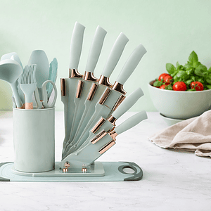 12-Piece Silicone Utensil & Rose Gold Knife Set with Stand