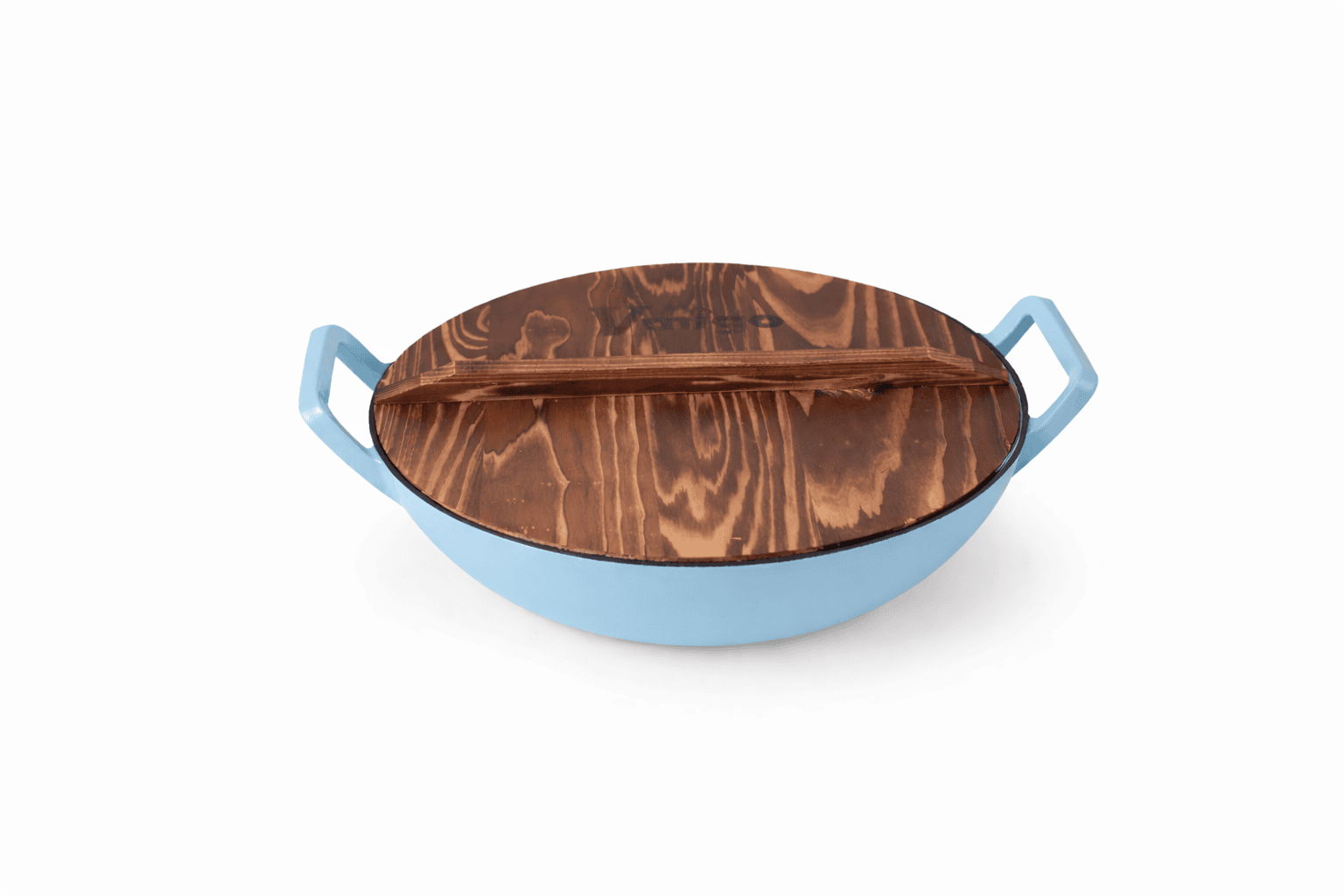 Enamel Cast Iron Wok with Wooden Lid - Image 11
