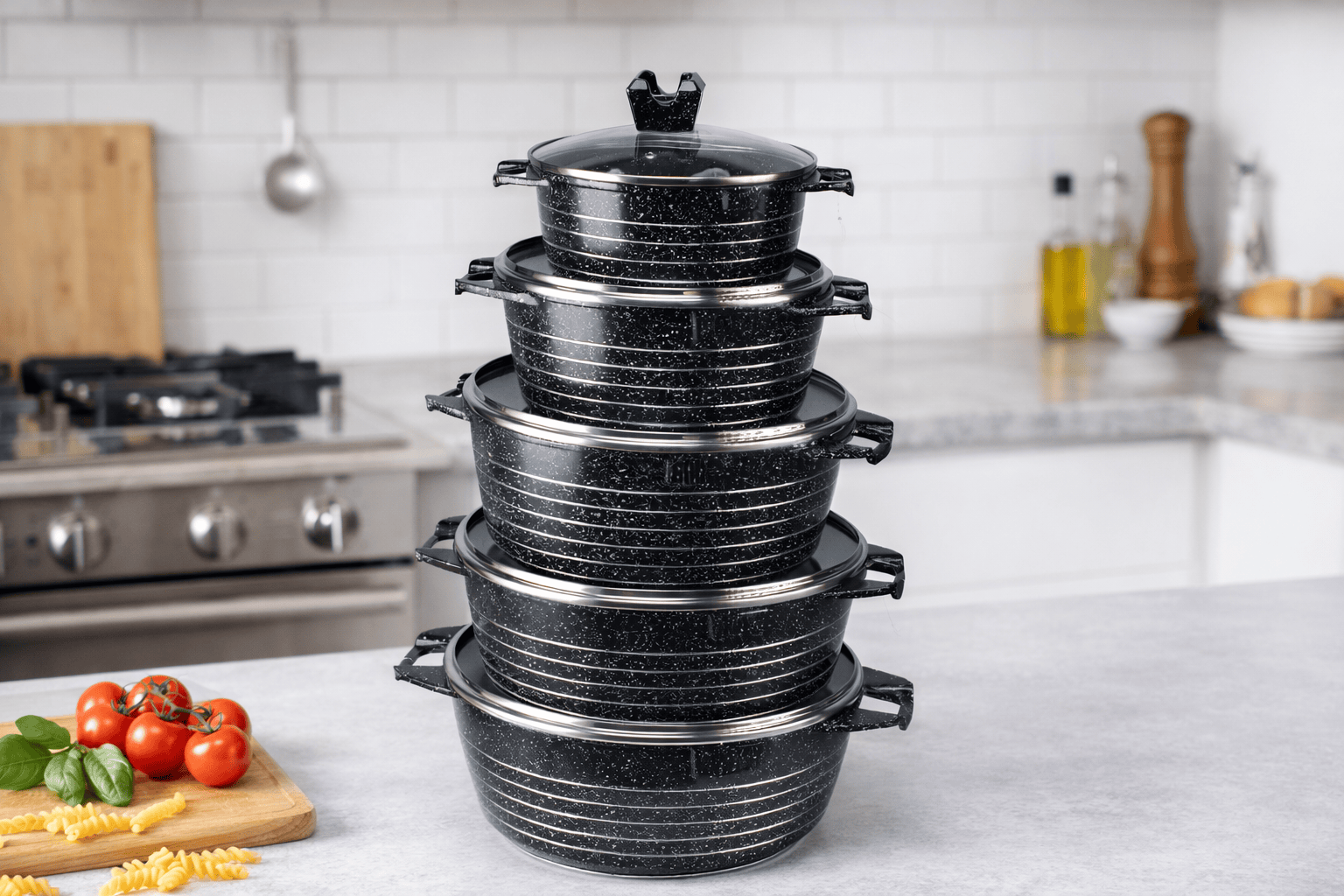 MGC 10pcs Stackable Non-Stick Granite Finish Cookware Set (5set) - Image 2