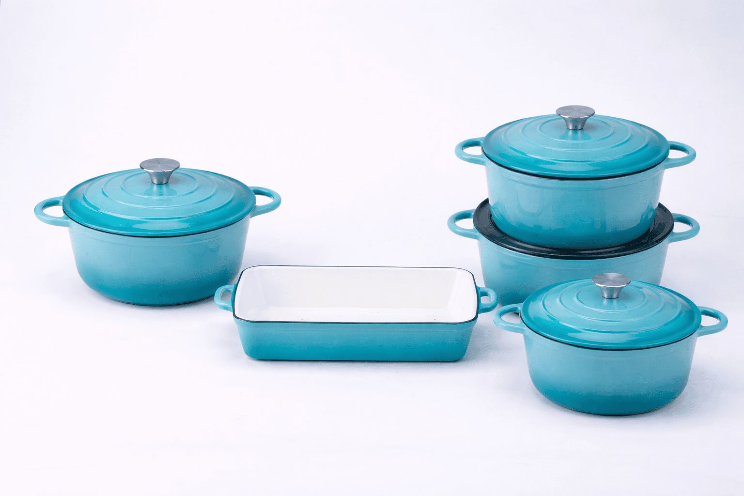 5pcs Turquoise Cast Iron Enamel Luxury Pot Set - Image 3