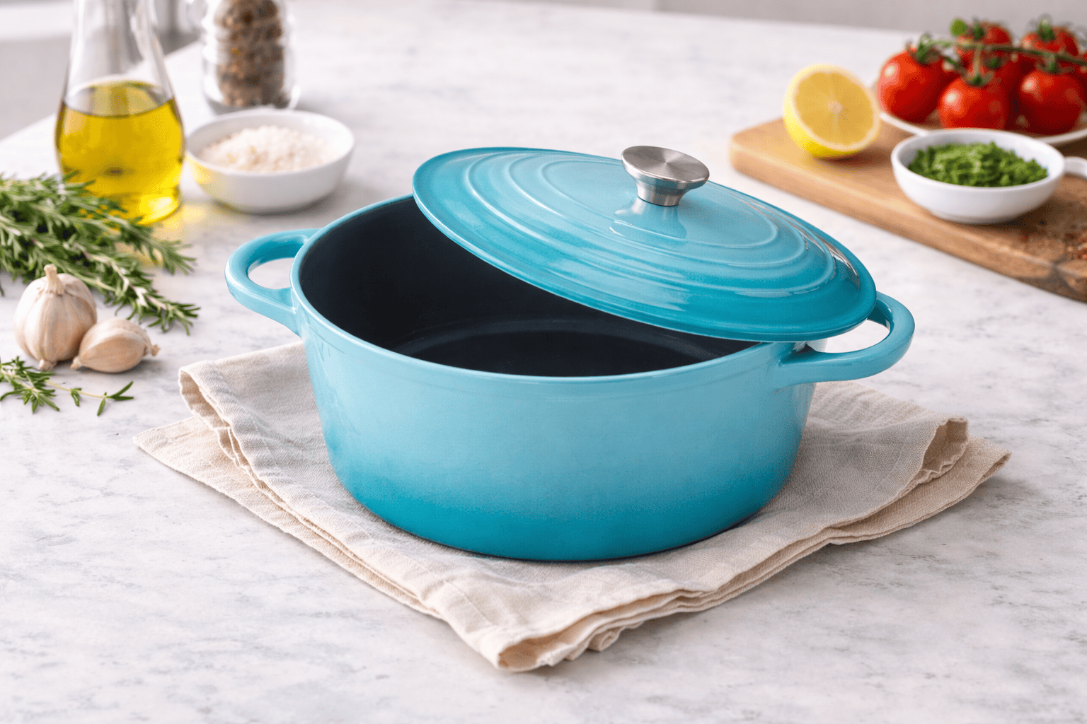 5pcs Turquoise Cast Iron Enamel Luxury Pot Set - Image 2