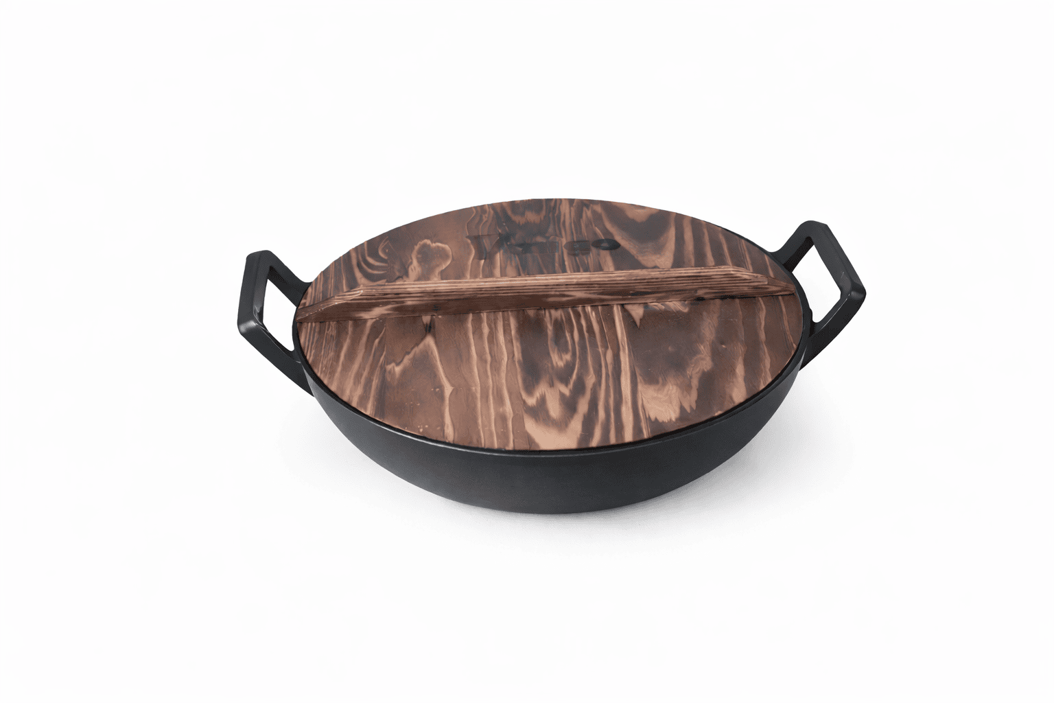 Enamel Cast Iron Wok with Wooden Lid - Image 10