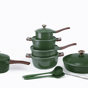5psc Non-Stick Granite Cookware Set with Wood-Grain Finish