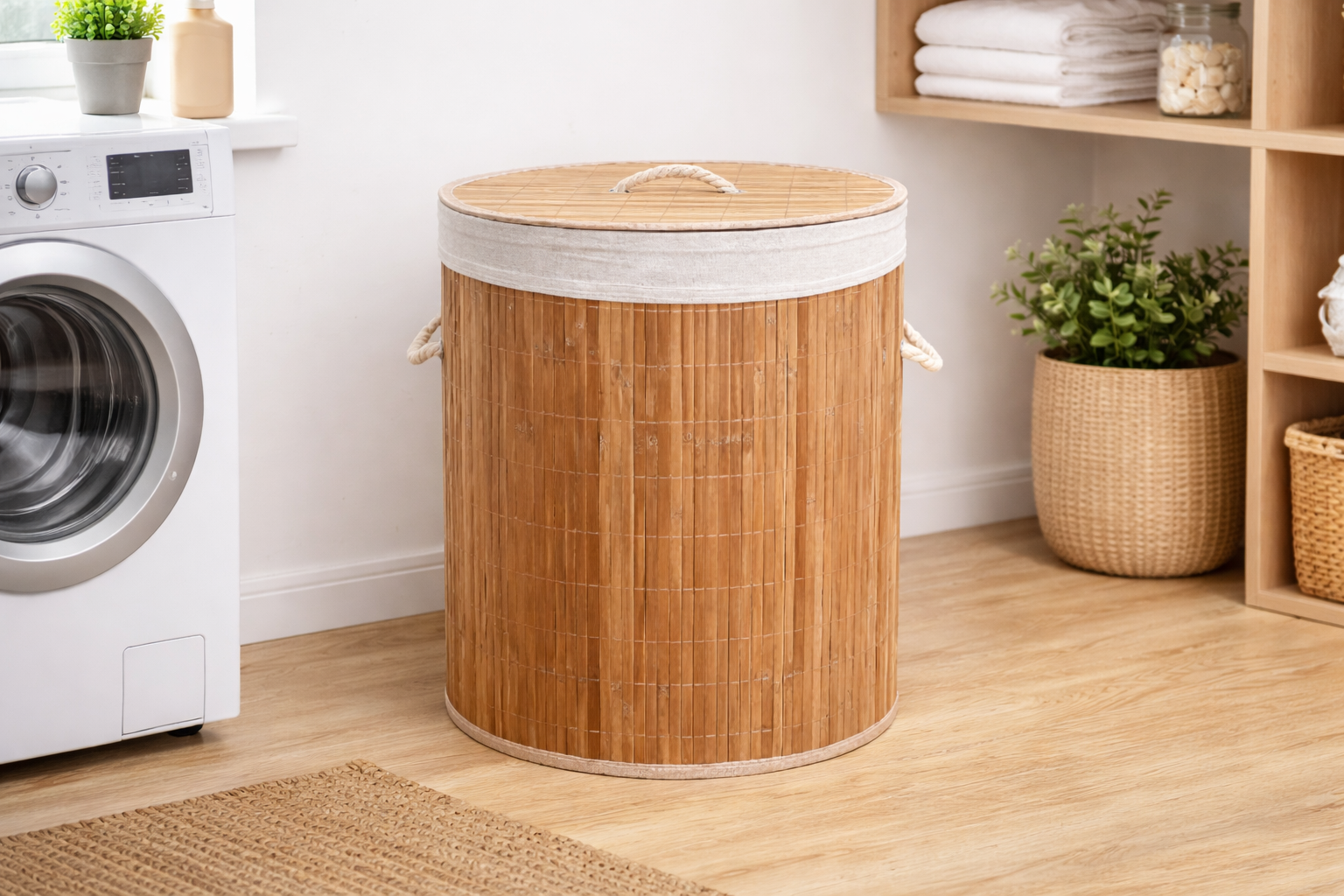 Household Bamboo Folding Laundry Basket
