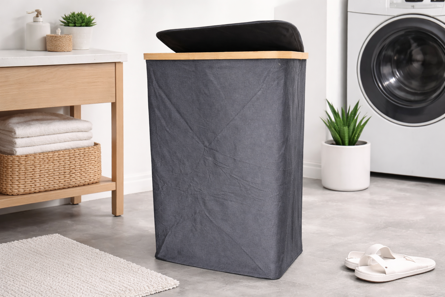 Large Foldable 100l Laundry Basket With Lid - Image 2