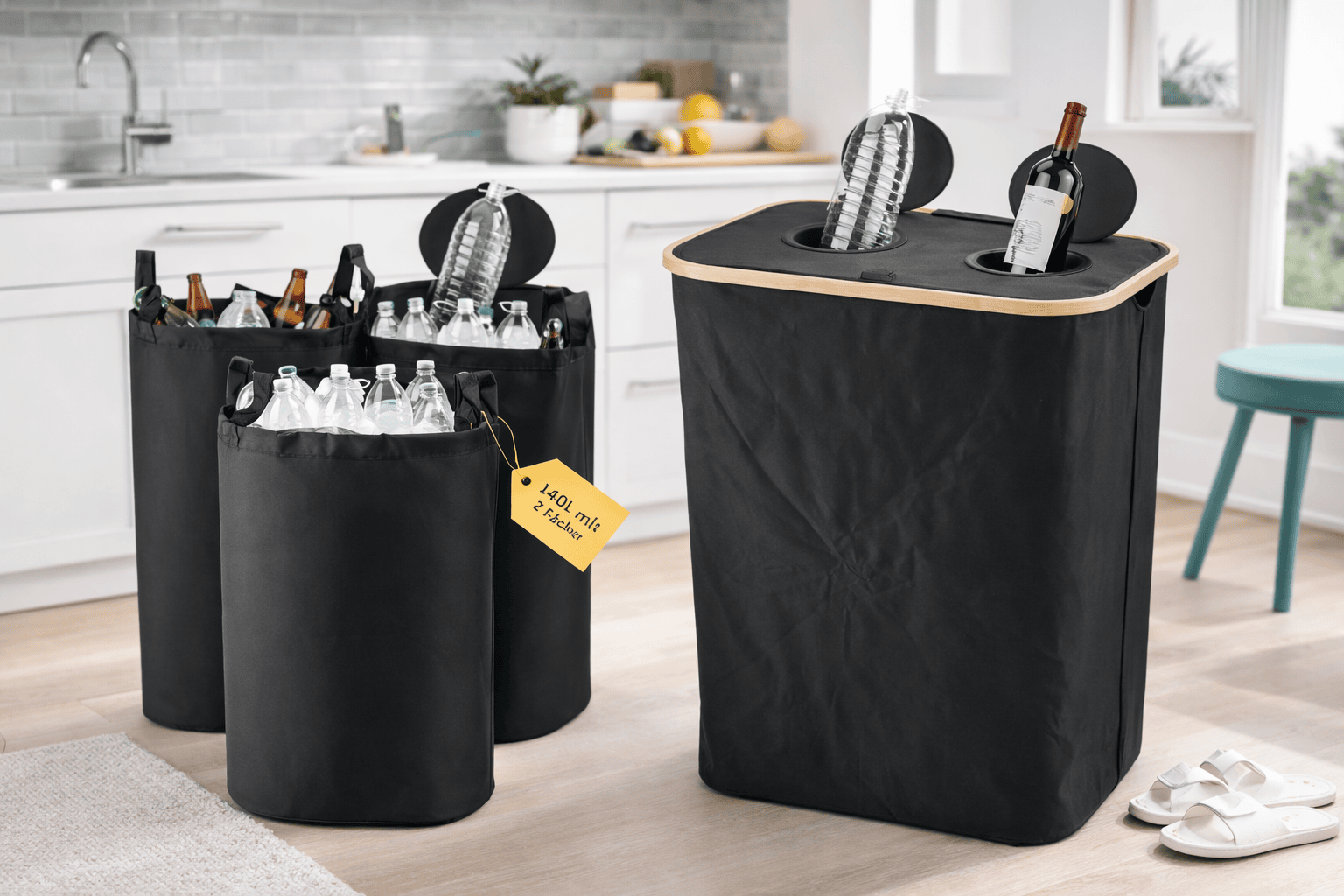 Foldable 140L Double Mouth Recycling Bin - Image 2