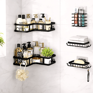5-in-1 No-Drill Corner Shower Caddy Set – Heavy-Duty Rustproof Bathroom Organizer