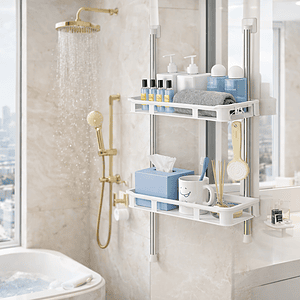 Over-the-Toilet multi-function bath shelf.