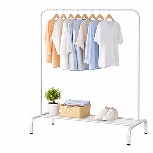 30KG Multifunction Single Pole Drying Rack & Garment Organizer with Bottom Storage