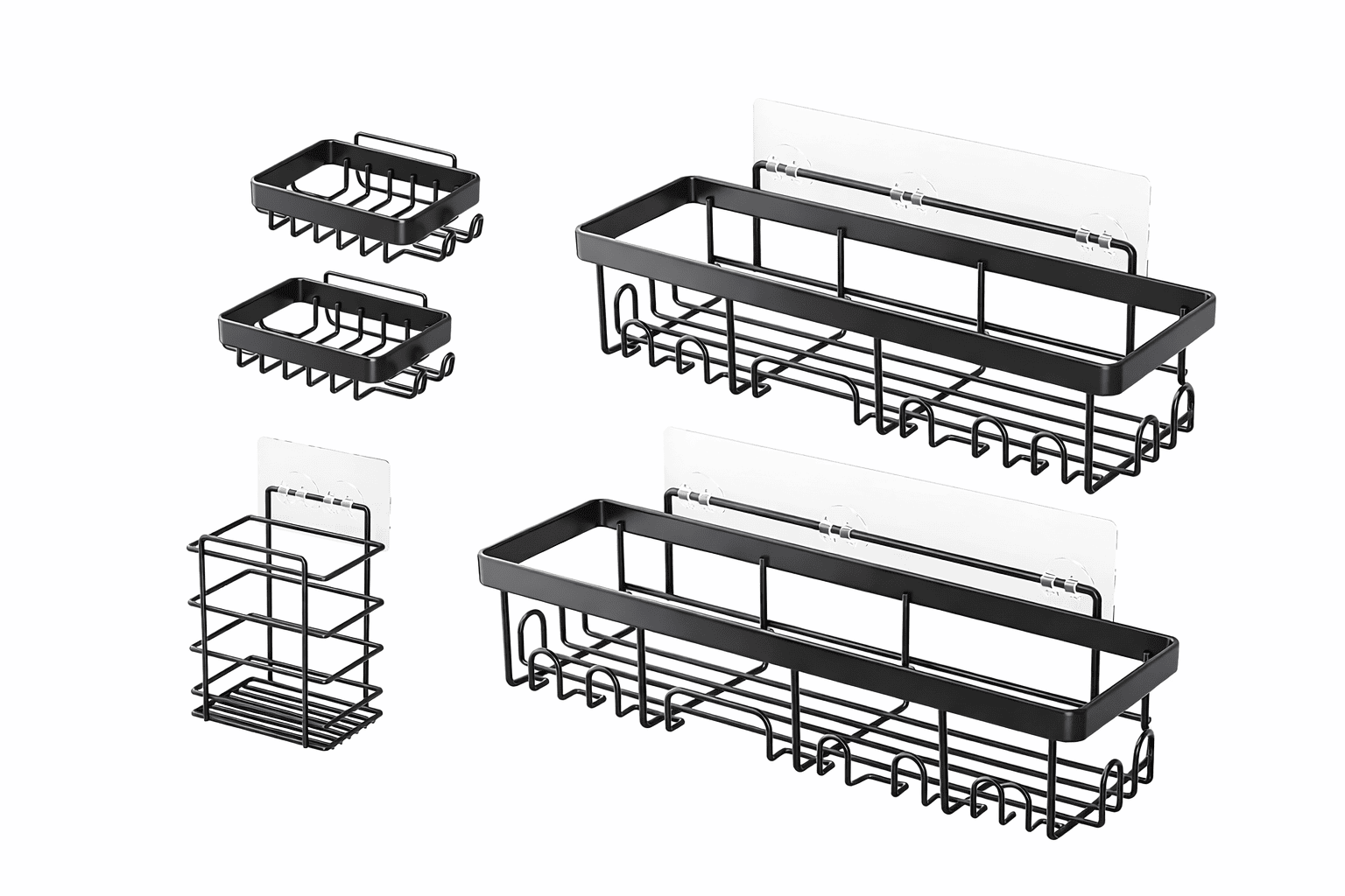Adhesive Corner Shower Caddy (2-Pack) - Rustproof Stainless Steel Bathroom Organizer - No-Drill Matte Black Shower Shelf for Shampoo, Soap, and Toothbrush