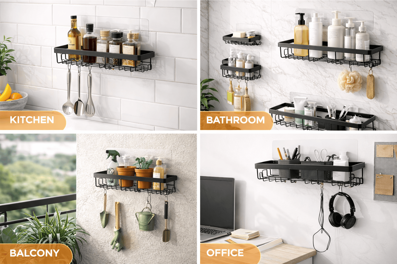 Adhesive Corner Shower Caddy (2-Pack) - Rustproof Stainless Steel Bathroom Organizer - No-Drill Matte Black Shower Shelf for Shampoo, Soap, and Toothbrush - Image 4