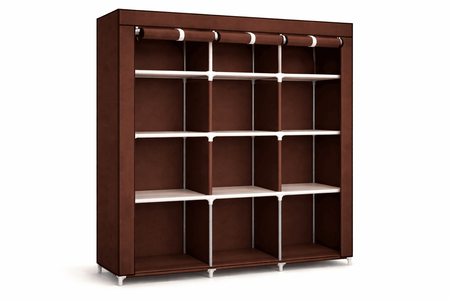 3-Column Portable Wardrobe Closet – Heavy-Duty Fabric Clothes Organizer with 8 Storage Shelves & Dual Hanging Rods