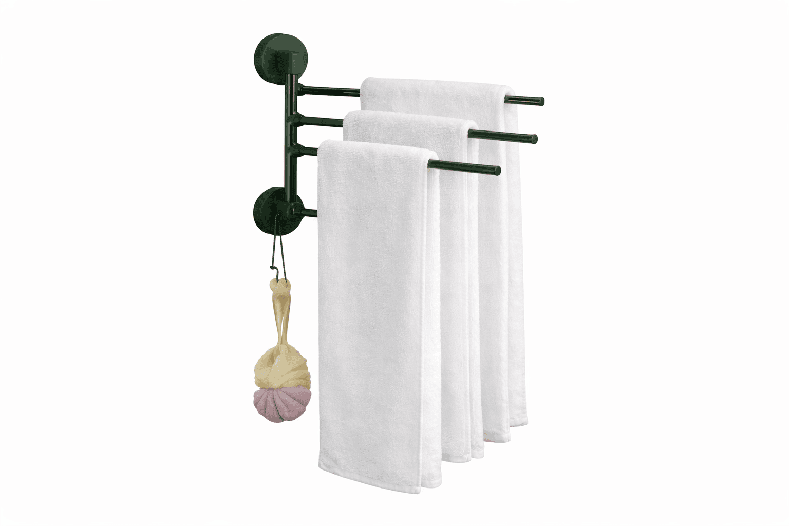 4-Bar Rotating Towel Rack – 180° Swivel Stainless Steel Bathroom Hanger with Integrated Utility Hook